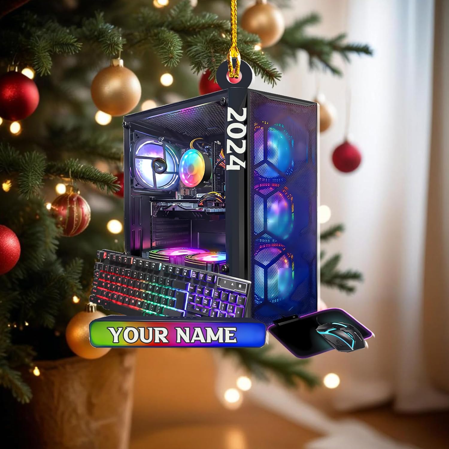 Ligthuy Personalized Gaming Ornaments for Christmas Tree, Computer Gaming Christmas Ornaments, Chair Gaming Chrismas Ornament for Gamer, Game Lover, Chair Gaming Xmas Decor (GM3)