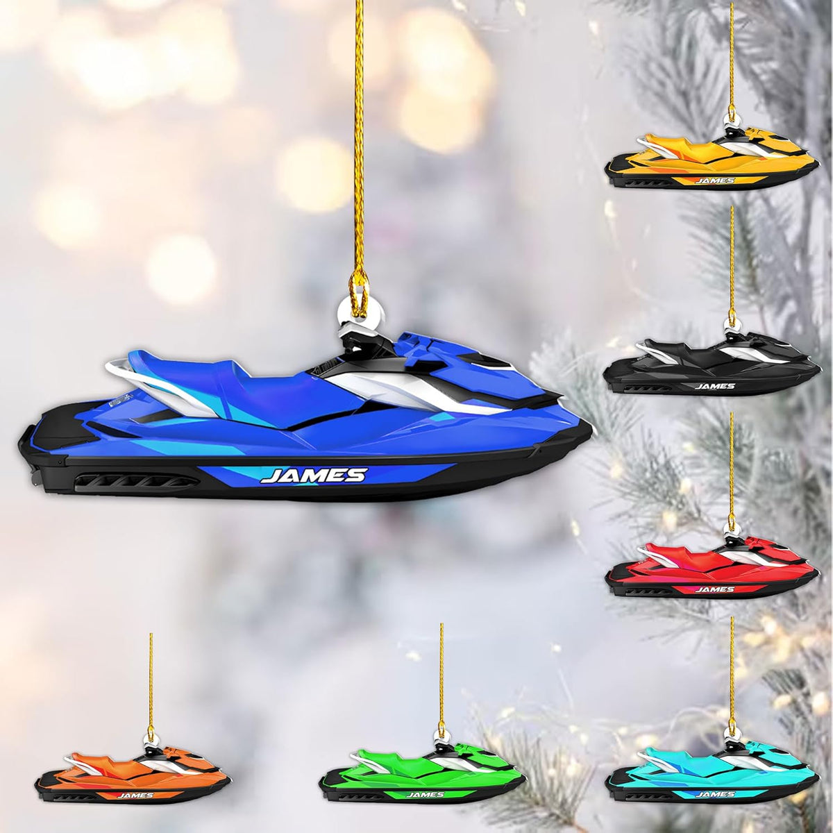 AOVL Custom Jet Ski Ornaments 2024 Jet Boat Ski Christmas Ornament Skiing Jet Boat Christmas Tree Ornament Gift for Watercraft Lovers Speed Boat Ornaments (JK2)