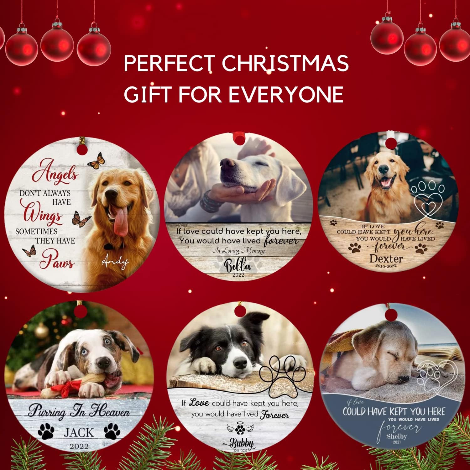 Personalized Personalized Dog Ornaments for Christmas Pine Tree Hanging-Your Dog's Name, Pet's Photo on a Custom Dog Christmas Ornament, for a Dog Lover Decorations for Couple Friends Family1