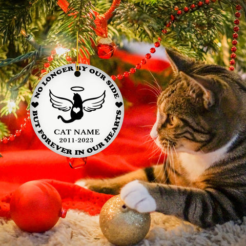 MAPrints Personalized Cat Christmas Ornaments, Cat First Christmas Ceramic Ornaments, Gifts for Cat Lovers, Cat Memorial Ornament, Forever Loved Cat Keepsake, Cat Loss Gifts (CAT 11)