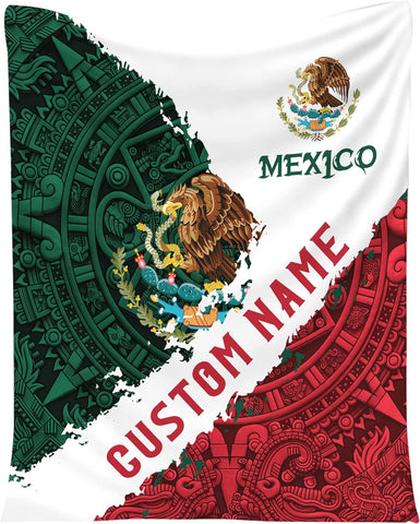 Personalized Name Mexico Blanket for Men and Women, Customized Mexico Blankets, Mexico Flag Mexican Flag Blanket Funny Gift Fuzzy Plush Soft Micro Fleece Sherpa Blanket Bed Throw (BLMX06)