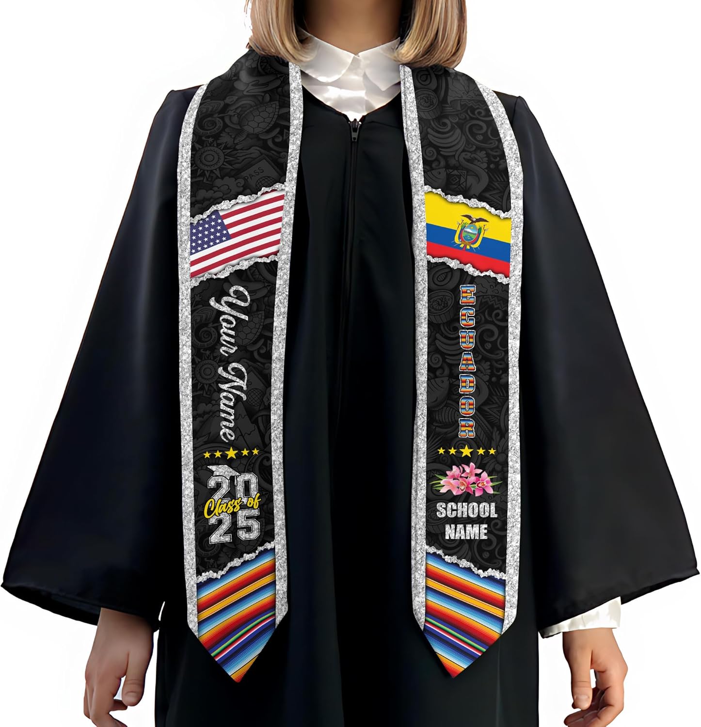 Pretyprints Ecuador Graduation Stole, Ecuadorians American Flag Graduation Sash 2025, Ecuadorians Graduation Sash