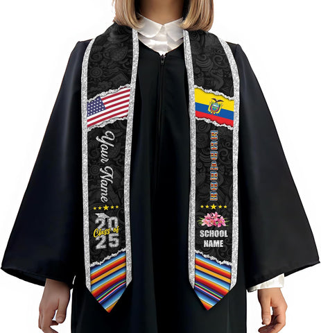 Pretyprints Ecuador Graduation Stole, Ecuadorians American Flag Graduation Sash 2025, Ecuadorians Graduation Sash