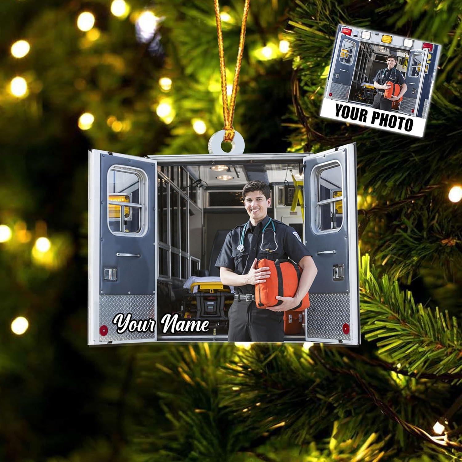 MAPrints Personalized Photo EMS EMT Paramedic Christmas Ornament 2024, EMS, EMT Uniforms Ornament, Medical Christmas Ornaments, EMS Star of Life EMT Paramedic Ornaments (NEMS 4)