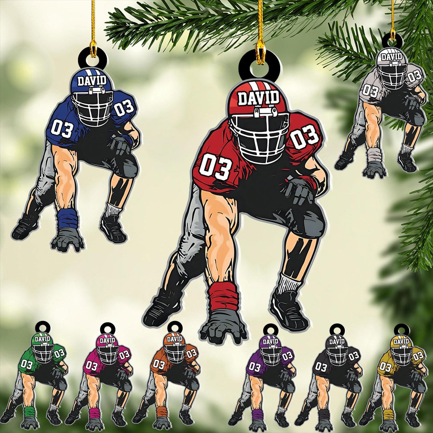 RoyalBro Personalized Football Ornaments 2023, Customized American Football Christmas Ornament, Football Ornament Christmas Tree Hanging Ornament Pine Tree Decorations (F7)