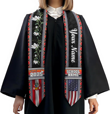 Pretyprints Peruvians Graduation Sash, Peru Graduation Stole Custom Personalized Peruvians American Flag Graduation Sash 2025