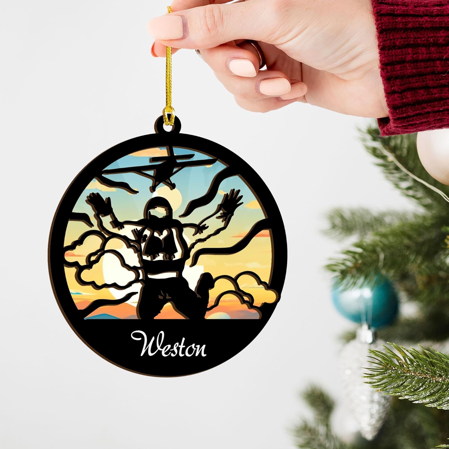 Personalized Parachute Ornament 2024, Custom Skydiving Christmas Ornament, Unique Skydiving Gift, Parachute Ornament, Paragliding Ornament, Paragliding for Men with Name and Year (Acrylic, Style 3)