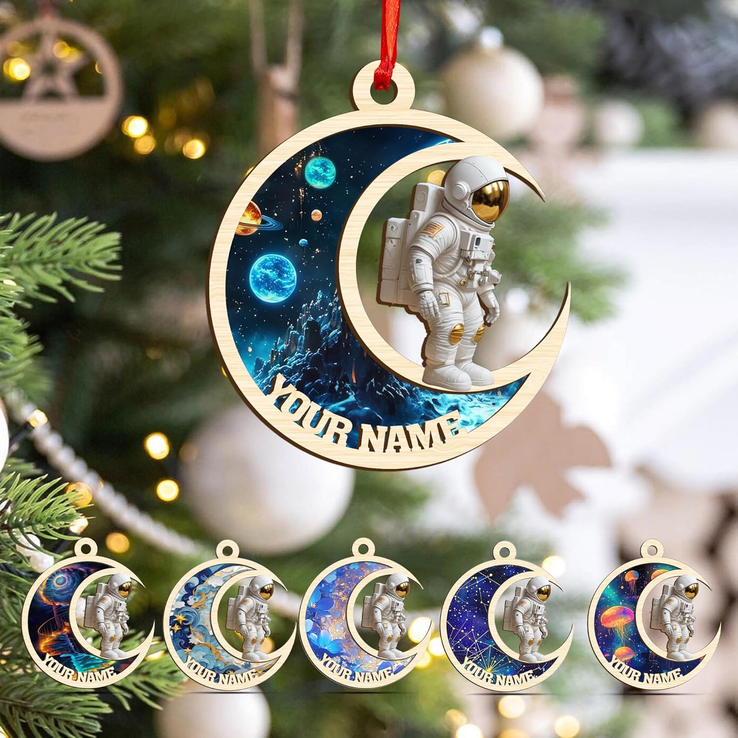 MAPrints Personalized Astronaut Christmas Ornaments 2024, Rocket Spaceship Ornament, Astronaut Suncatcher Ornament, Galaxy Space Astronaut Ornament, Astronaut Resting On Moon Ornament (Astronaut 2)