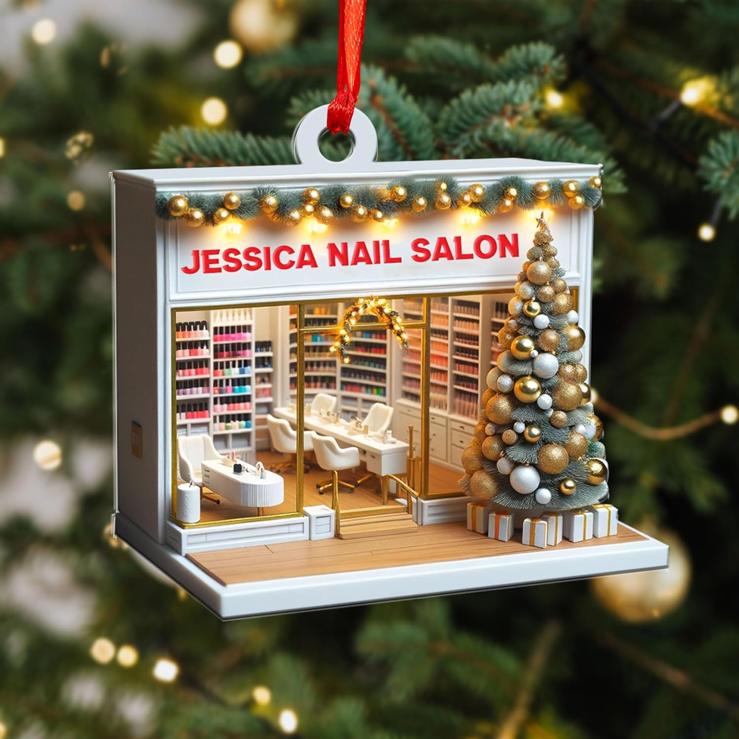 Personalized Nail Salon Ornament, Nail Polish Bag Christmas Ornament, Gifts for Nail Technician, Beauty Ornaments for Women, Nail Tech Gifts, Nail Salon Ornament Décor (1, NS5)