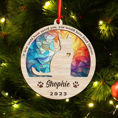 Mostprints Personalized Wooden Dog Cat Paw Ornament Christmas, Custom Dogs Cat Suncatcher Pet Name 2 Layers Ornaments, Customized Memorial Dog Ornament for Christmas Tree (Suncatcher 1)