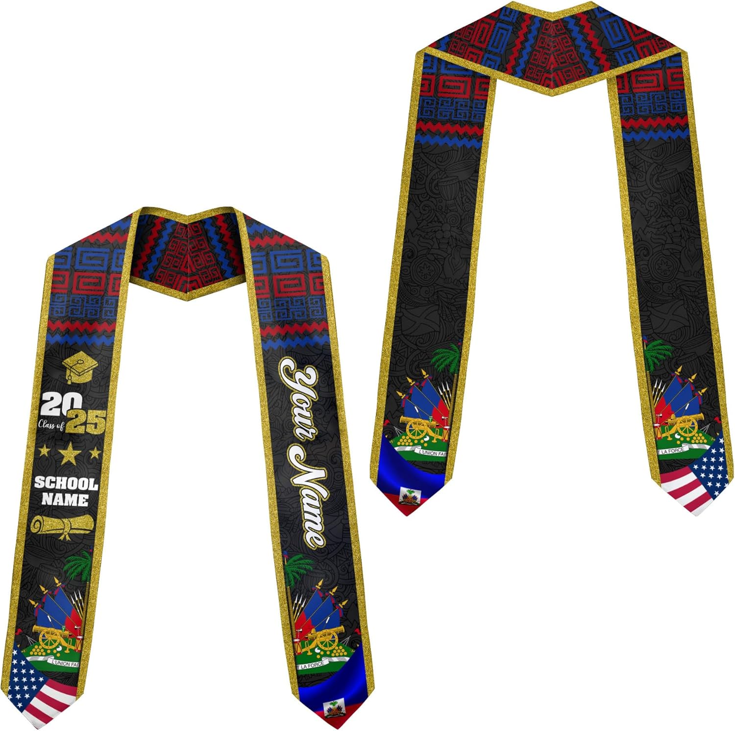 Pretyprints Haitians Graduation Sash, Haiti Graduation Stole Custom, Personalized Haitians American Flag Graduation Sash 2025