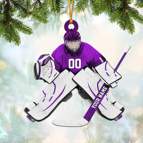 AOVL Personalized Hockey Christmas Ornament, Hockey Skates Helmet and Stick, Hockey Player Ornament, Hockey Ornament, Hockey Flat Ornament, Gift for Hockey Lovers Christmas Tree Decor (HK18)