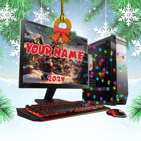 Podagree Personalized Name PC Computer Ornament Christmas, Shape Flat Christmas Ornament for Gamer, Gaming Gamer Christmas Ornament Gift for Boys, PC Game Player Decoration with Custom Name (CP5)