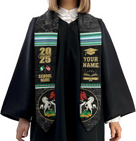 Pretyprints Custom Nigerian Graduation Sash, Nigeria Graduation Stole Customize, Nigerian American Flag Graduation Sash 2025