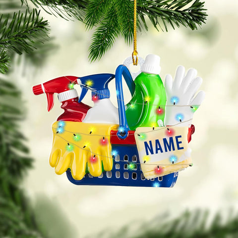 MAPrints Personalized Housekeeping Christmas Ornaments 2024, Cleaning Tool 2D Flat Shape Hanging Tree Ornament, House Cleaning Service Decorations, House Cleaning Service Maid Ornament Gift (HK 1)