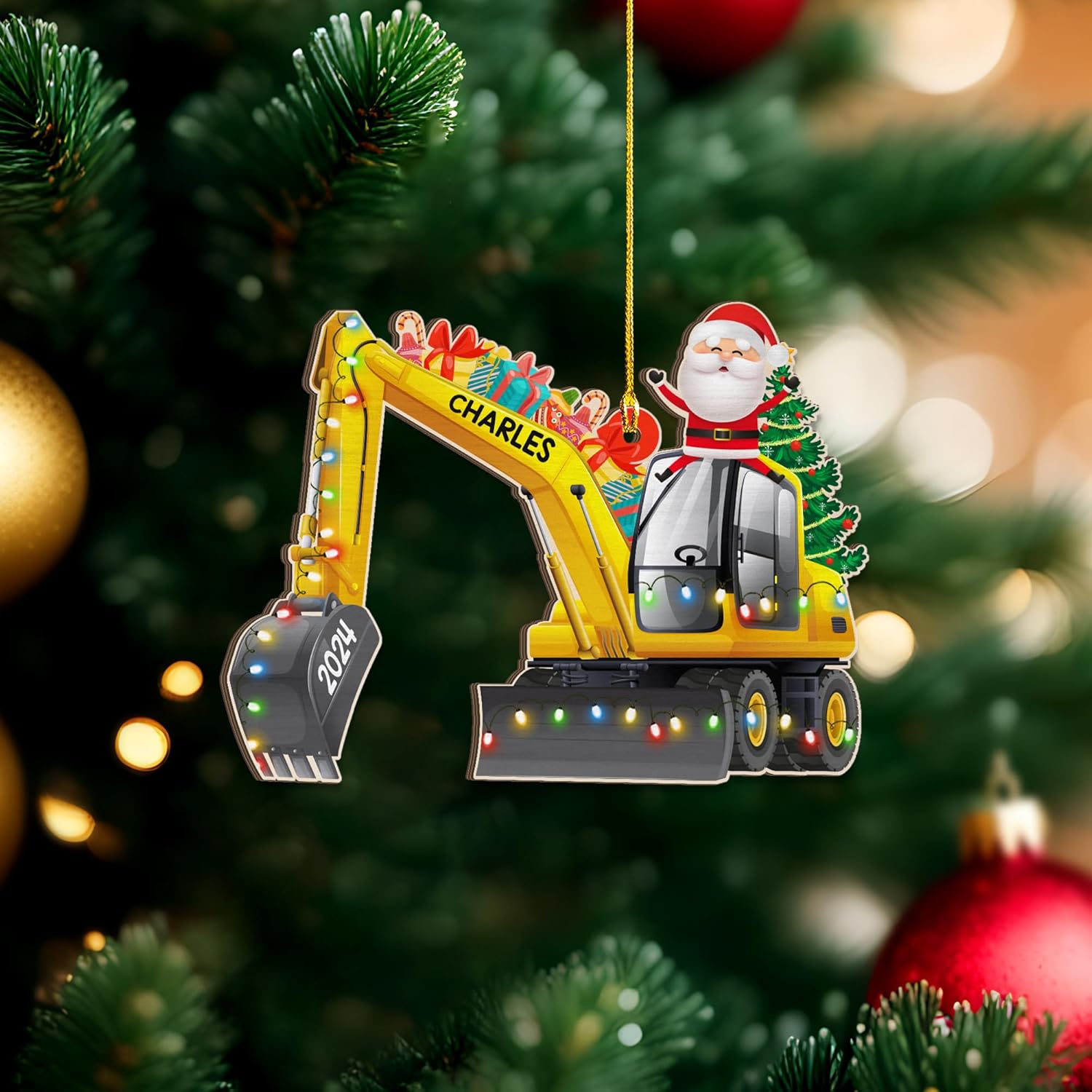 Personalized Excavator Christmas Ornament, Custom Excavator Ornament, Construction Christmas Ornaments Excavator Gift 2024, Heavy Equipment Ornaments, Construction Vehicle Worker Tree Ornament (EN10)