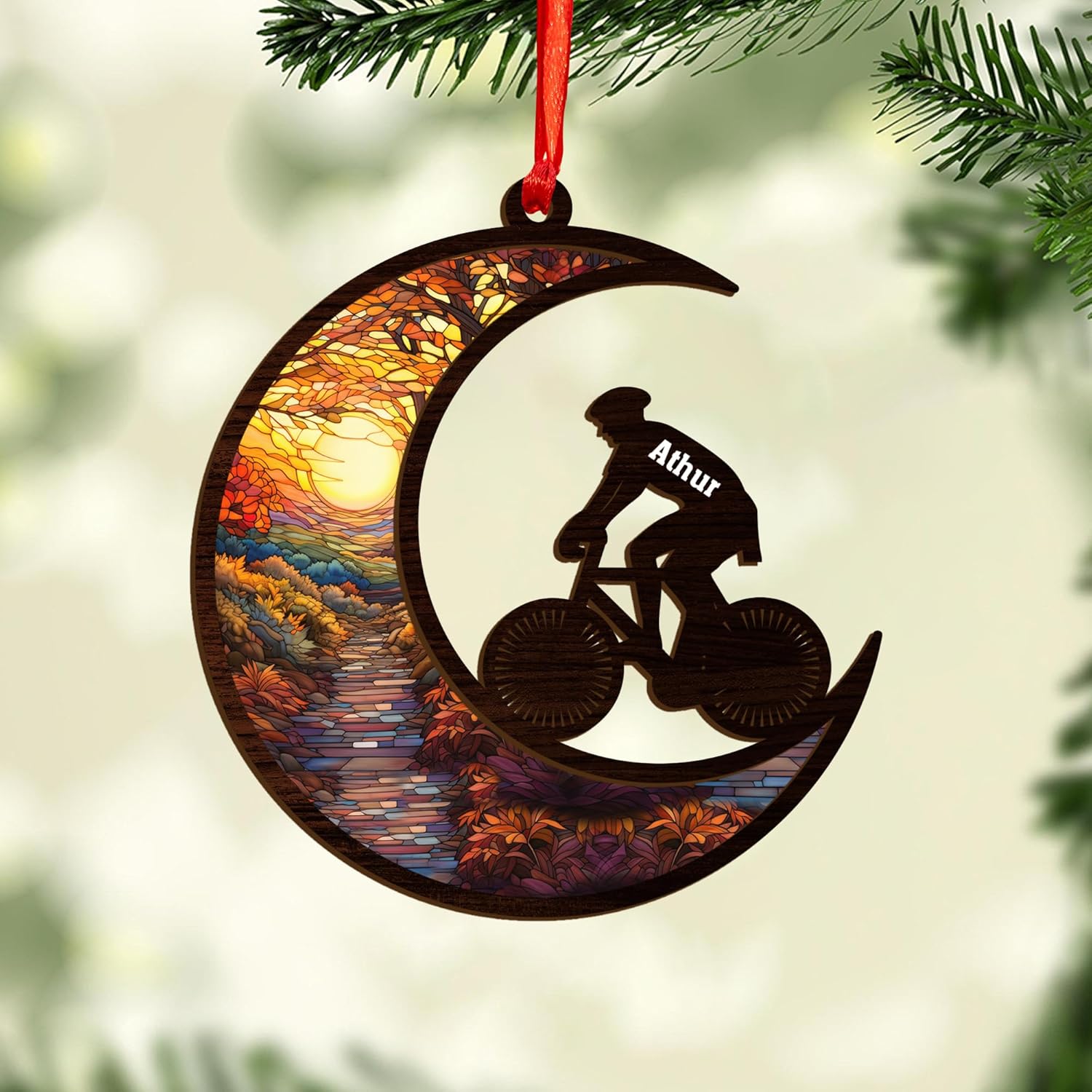 Personalized Bicycle Christmas Ornaments 2024, Cycling Suncatcher Wooden Ornament Mountain Bikes Ornament Racing Bicycle for Christmas 2024, Cycling Biking Bicycle Ornament (Bicycle 6)