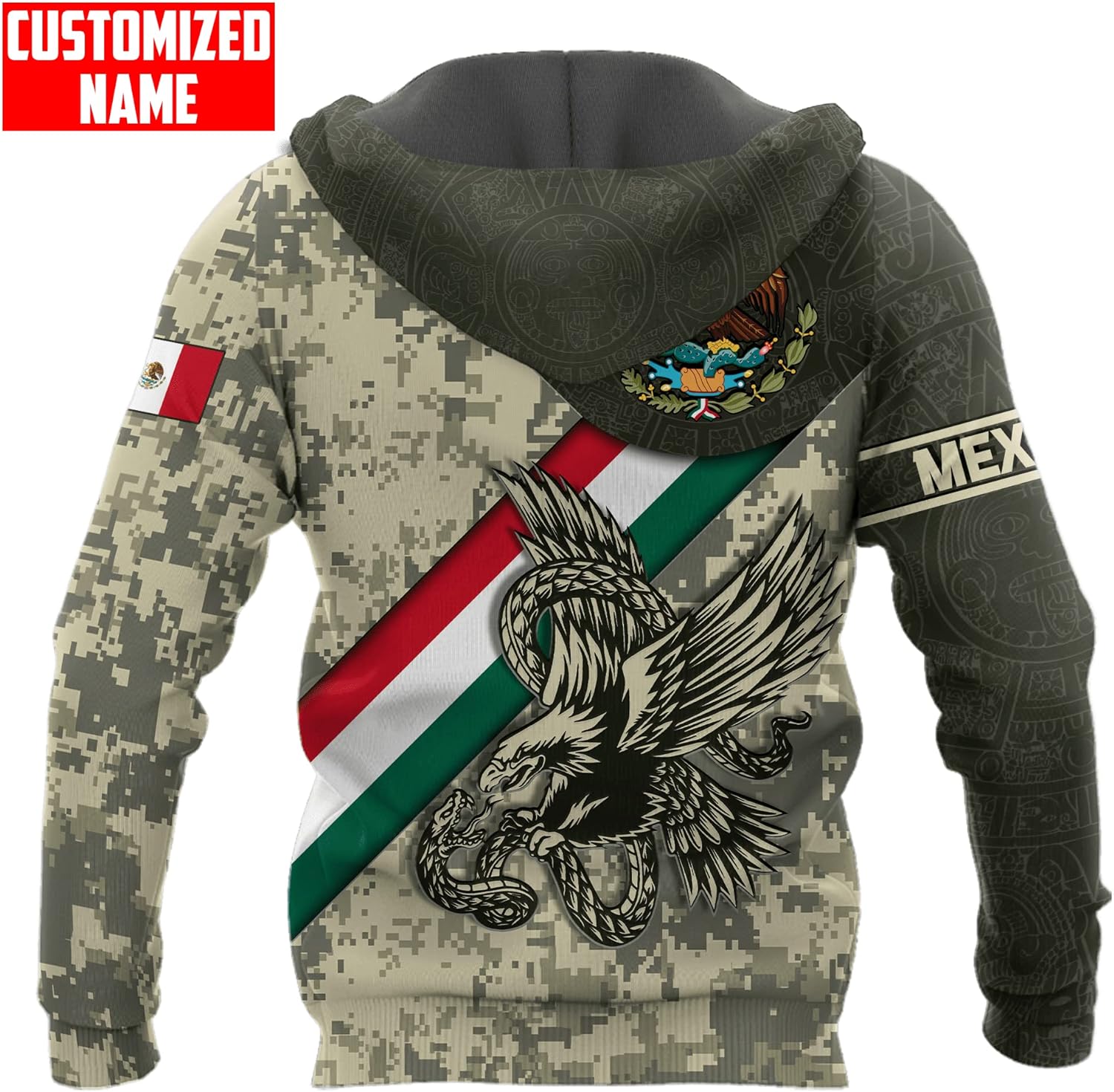 Personalized Mexico Eagle Camoflauge, Mexico Hoodie, Custom Name Mexico Hoodies for Men Unisex Hoodie, T Shirt, Zip Up Hoodie, Sweatshirt for Men AD1056