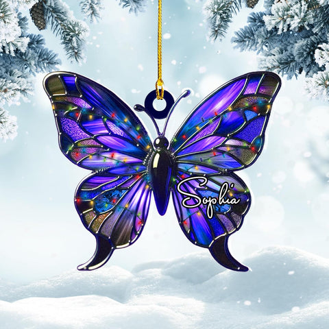 Podagree Personalized Butterfly Ornament, Butterfly Christmas Tree Decorations, Stained Glass Hanging Ornaments, Butterfly Suncatcher Lovers Gifts, Christmas Decor Home (BT7)