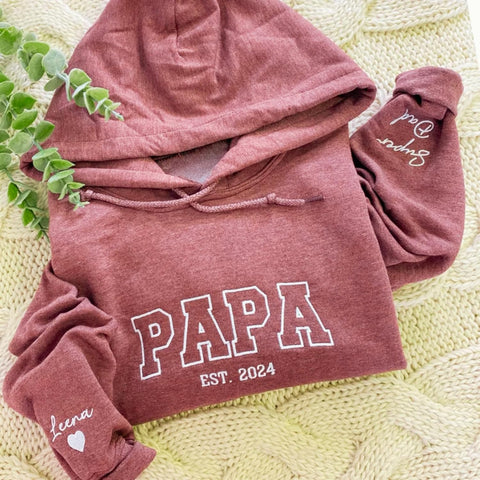 Custom Papa Sweatshirt Grandpa Hoodie Shirt with Kids Names New Dad EST Fathers Day