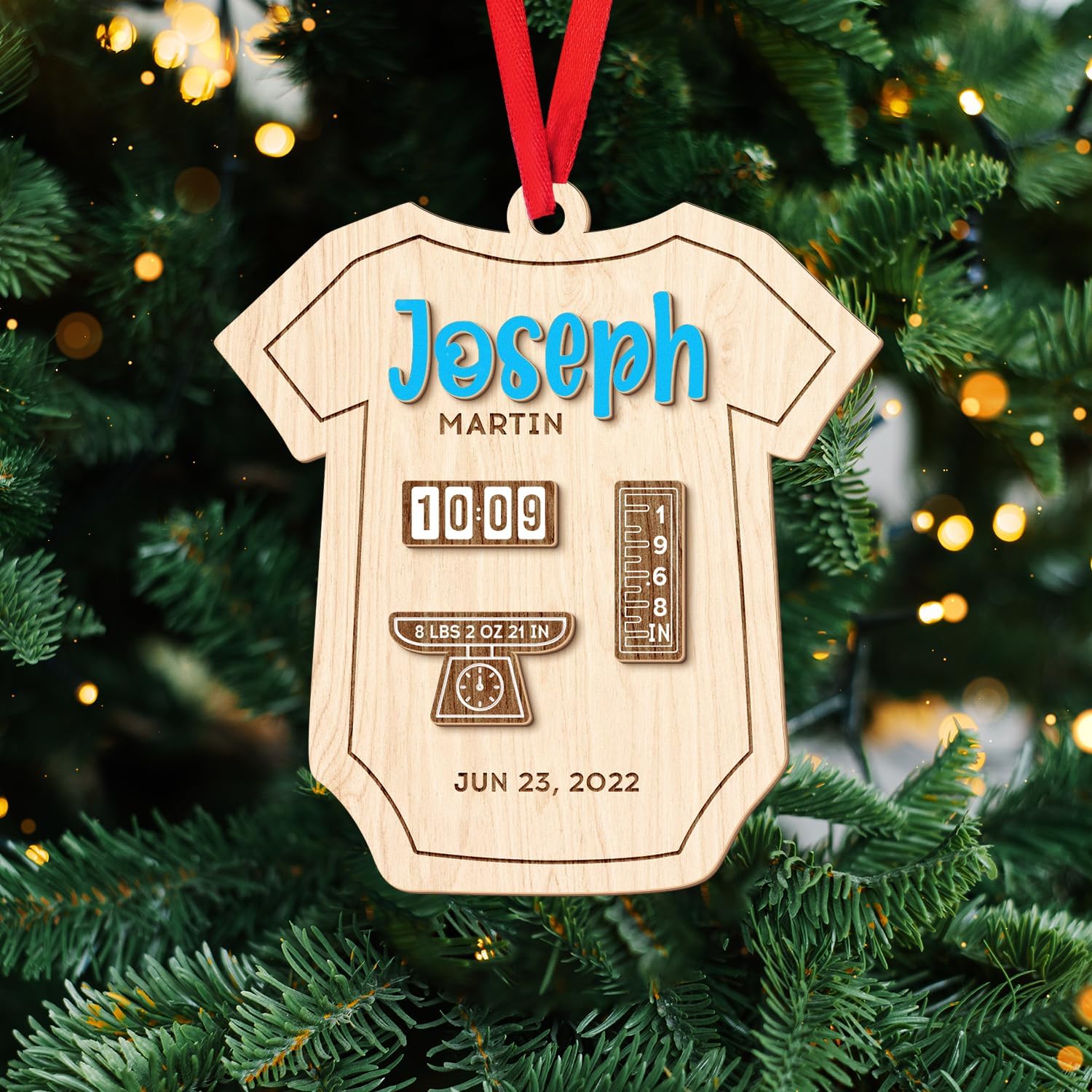 MAPrints Personalized Baby\u2019s First Christmas Layered Wood Ornament, Custom New Baby Gifts, Babys 1st Christmas Ornament 2023 Boy Or Girl Newborn, for New Mom Dad (BB 5)