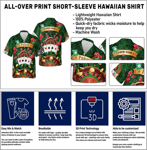 Custom Poker Hawai Shirts for Men Poker Hawaiian Shirt Gambling Casino Fire Short Sleeve Button Down Shirt Summer Beach Shirt