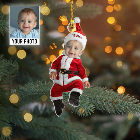 Personalized Baby Picture Ornament, Custom Baby with Dinosaur Christmas Ornament Baby Photo Ornament, Baby Face Christmas Ornaments Gift Baby First Christmas Photo Ornament Baby 1st Ornaments (BB1)