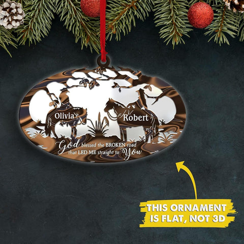 Artparel Personalized Cowboy Couple Ornament, Couple Riding Horses Godd Blessed Custom Christmas Ornament, Western Horseshoe Couple Ornament, Gift for Couple Cowboy, Horse Lovers Keepsake