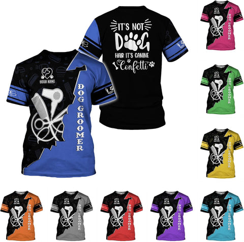 Suseaz Personalized Dog Grooming 3D Shirt, Pet Spa Short Sleeve T-Shirt Cute Pet Grooming Tshirt for Women and Men Groomer
