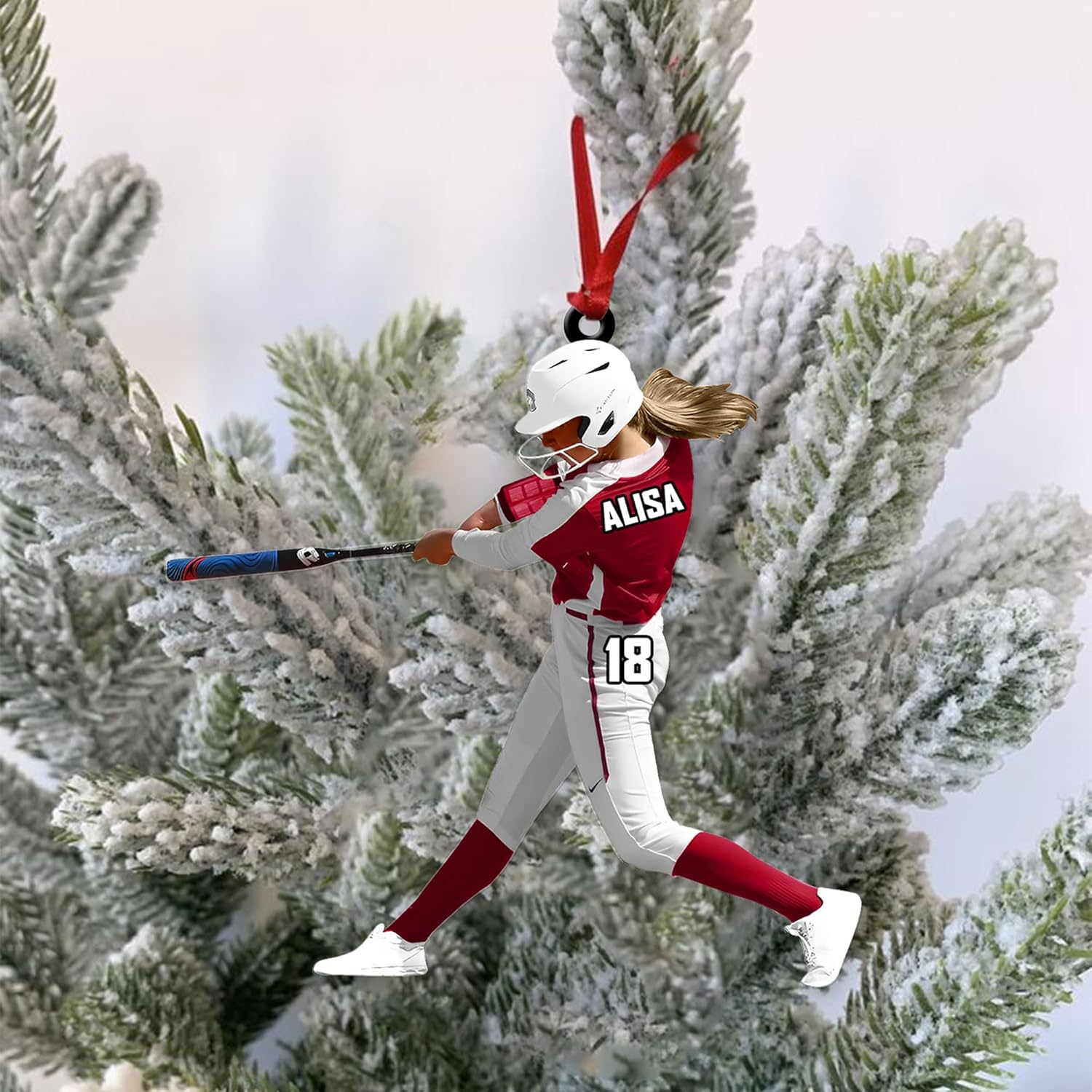 Artparel Personalized Softball Ornament Christmas Tree Decoration Custom Softball Christmas Ornament 2D Shape Flat Softball Lover Gifts Beginner Softball Players Ornament Gift (Softball 9)