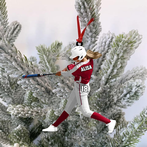 Artparel Personalized Softball Ornament Christmas Tree Decoration Custom Softball Christmas Ornament 2D Shape Flat Softball Lover Gifts Beginner Softball Players Ornament Gift (Softball 9)