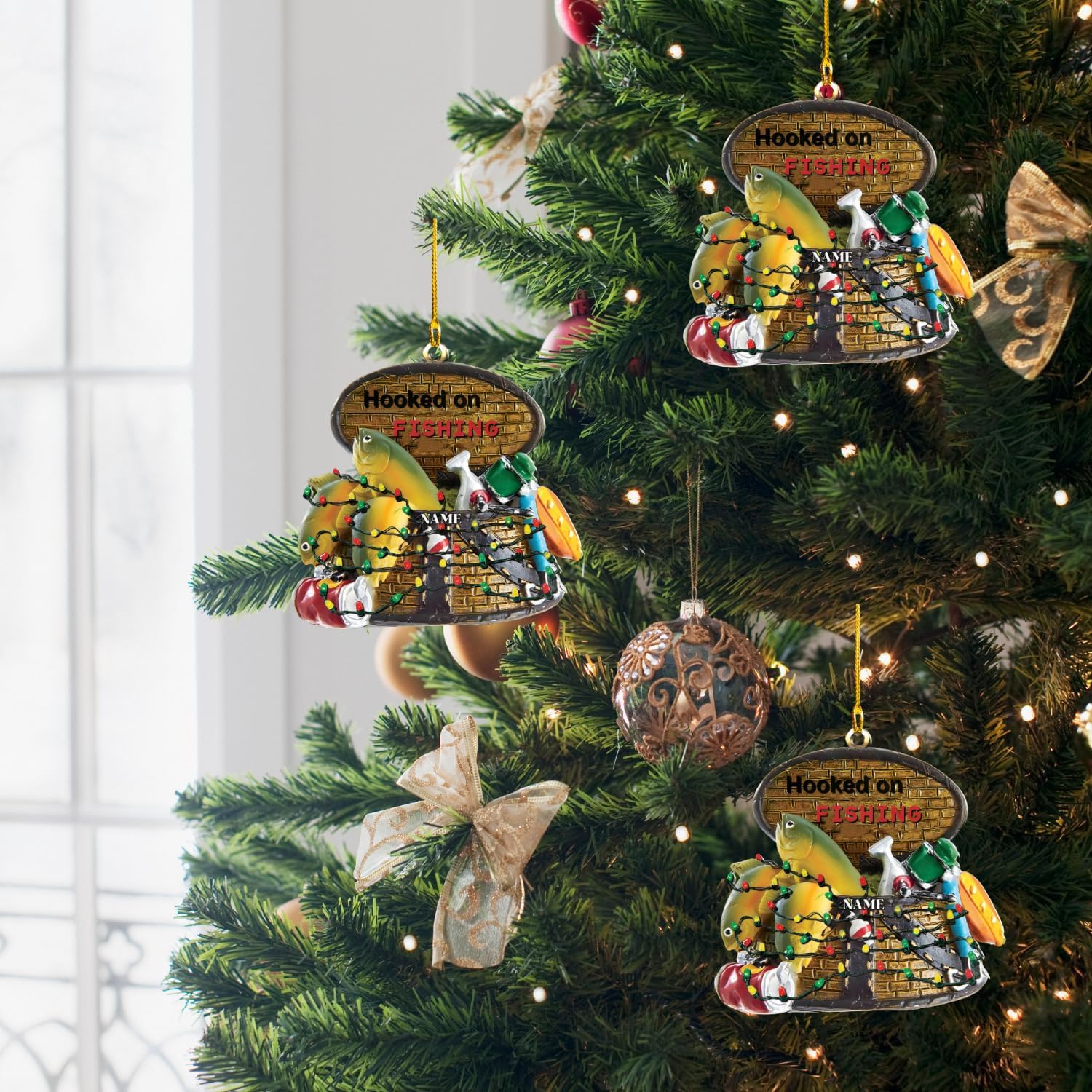 Personalized Fishing Ornaments for Christmas Tree, Fish Ornament, Fishing Decorations Flat 2D, Fishing Vest and Hat Ornament, Custom Christmas Ornament 2024,Gift for Fishing Lover (Fishing 5)