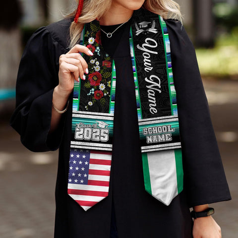 Pretyprints Custom Nigerian Graduation Sash, Nigeria Graduation Stole Customize, Nigerian American Flag Graduation Sash 2025