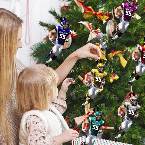 MoonArt Personalized Name Football Ornaments 2023, Customized Football Christmas Ornaments Wood Ornament Christmas Tree Hanging Ornament Pine Tree Decorations for Kid Couple Friends Family, Red (FB2)