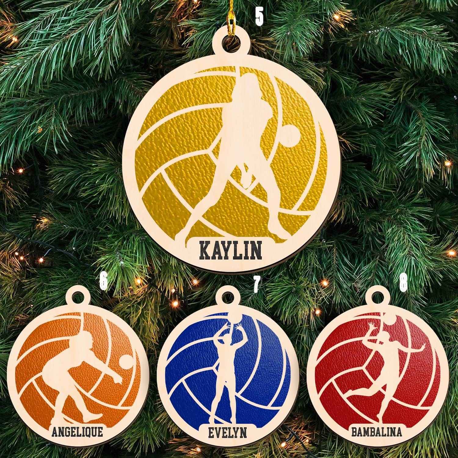Personalized Name Female Volleyball Ornament for Chrismas 2022, Wood Volleyball Ornaments for Christmas Tree, Volleyball Ornaments for Women, Girl Christmas Tree Hanging Ornament Decorations, Red