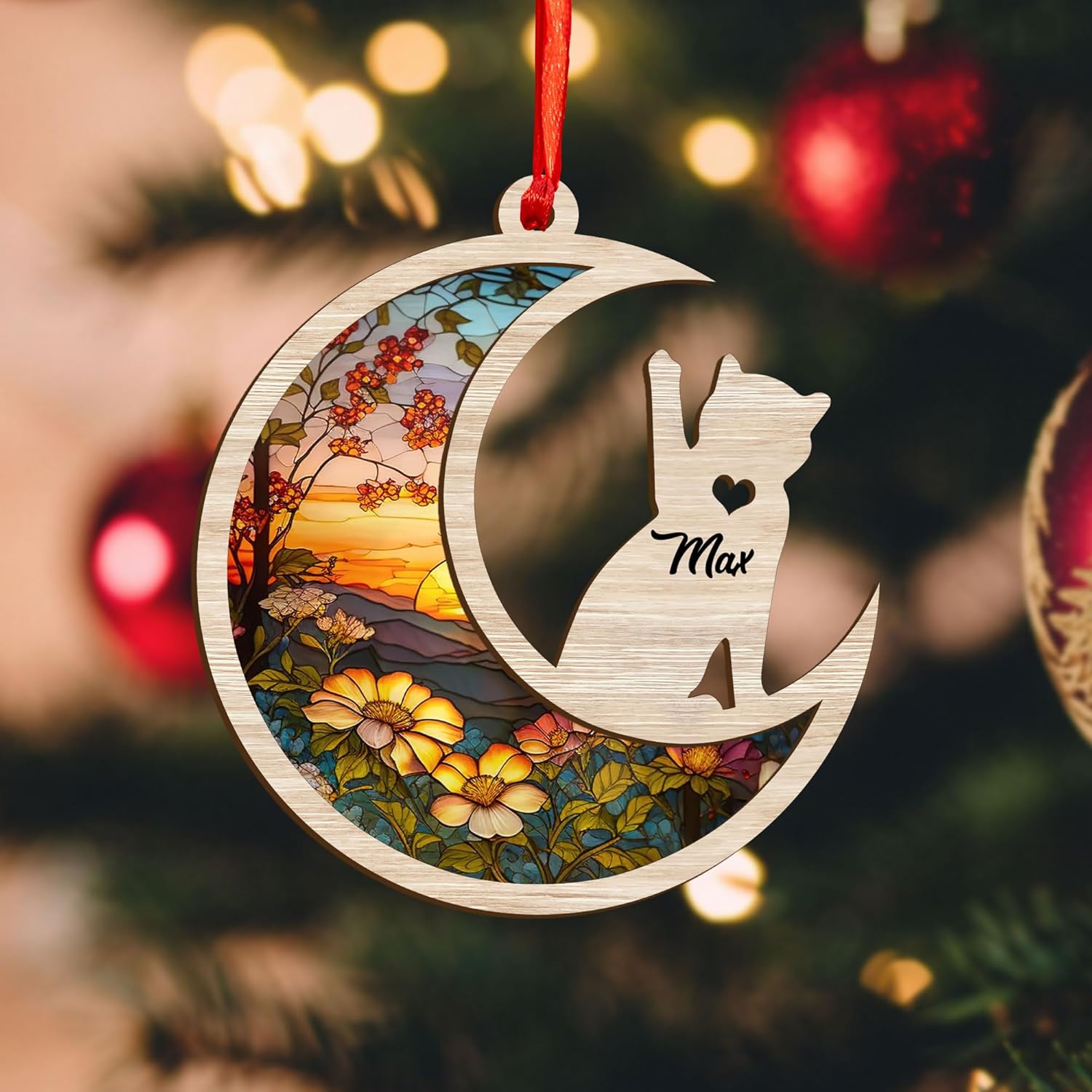 Mostefy Personalized Wooden Dog Cat Paw Ornament Christmas, Custom Dogs Cat Suncatcher Pet Name Ornaments, Customized Memorial Dog Ornament for Christmas Tree (Suncatcher 3)