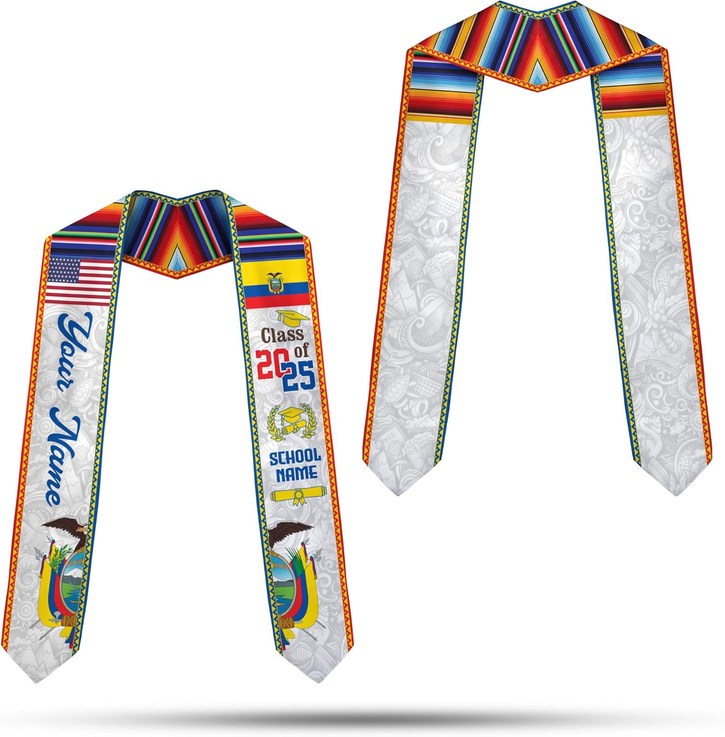 Pretyprints Ecuador Graduation Stole, Ecuadorians American Flag Graduation Sash 2025, Ecuadorians Graduation Sash