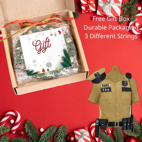 Piratify Personalized Name and Number Police Ornaments for Xmas 2022, Customized Police Christmas Ornament Police Light Vest Ornament Bullet Proof Flat Two Sided Hanging Printed Plastic Ornaments