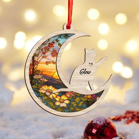 Mostefy Personalized Wooden Dog Cat Paw Ornament Christmas, Custom Dogs Cat Suncatcher Pet Name Ornaments, Customized Memorial Dog Ornament for Christmas Tree (Suncatcher 3)