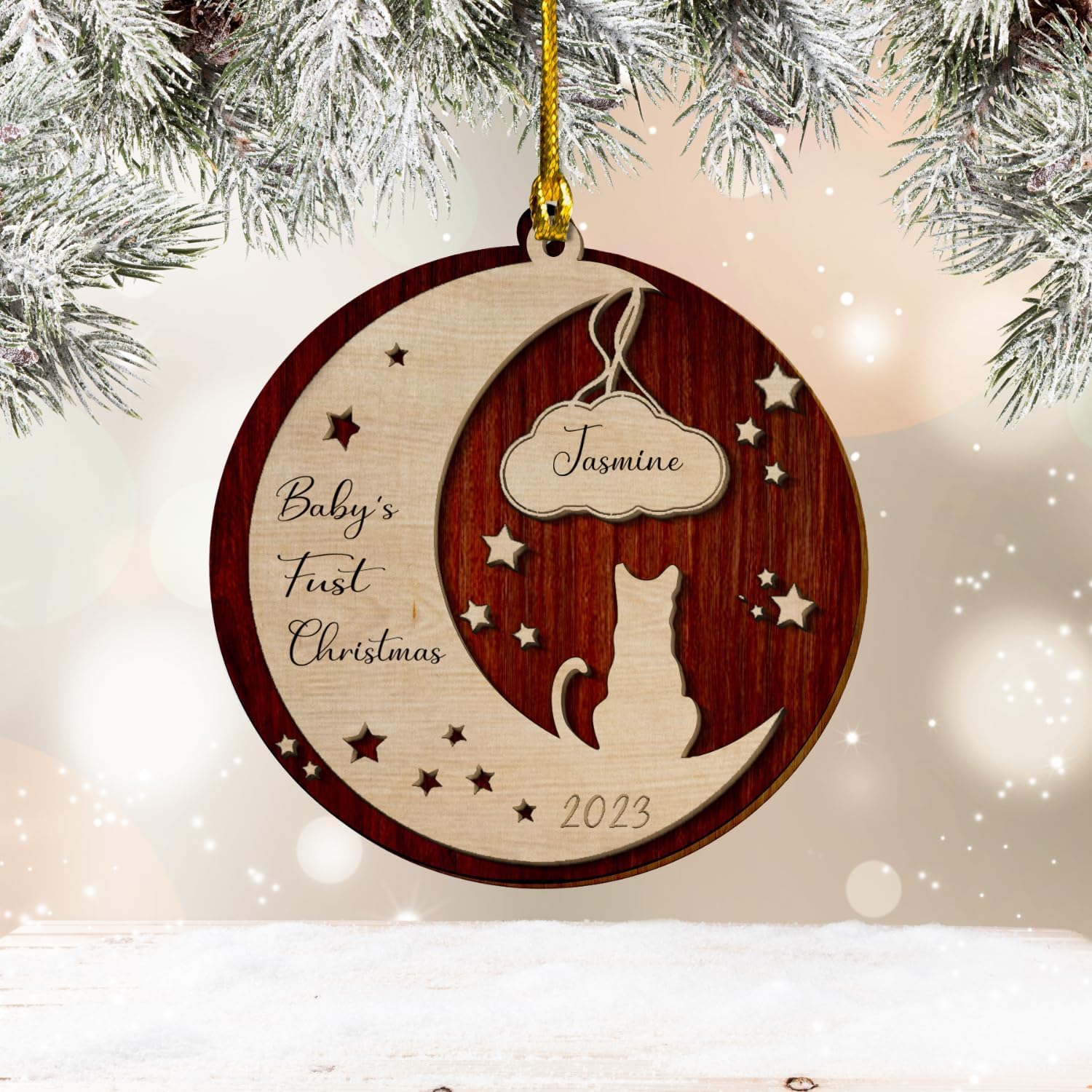 MAPrints Personalized Cat Christmas Ornaments, Cat First Christmas Layered Wood Ornaments, Gifts for Cat Lovers, Cat Memorial Ornament, Forever Loved Cat Keepsake, Cat Loss Gifts (CAT 21)