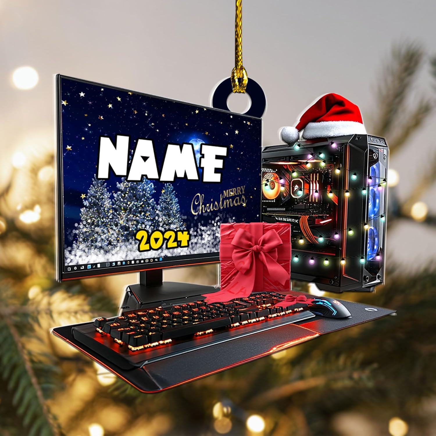 Podagree Personalized Name PC Computer Ornament Christmas, Shape Flat Christmas Ornament for Gamer, Gaming Gamer Christmas Ornament Gift for Boys, PC Game Player Decoration with Custom Name (CP3)