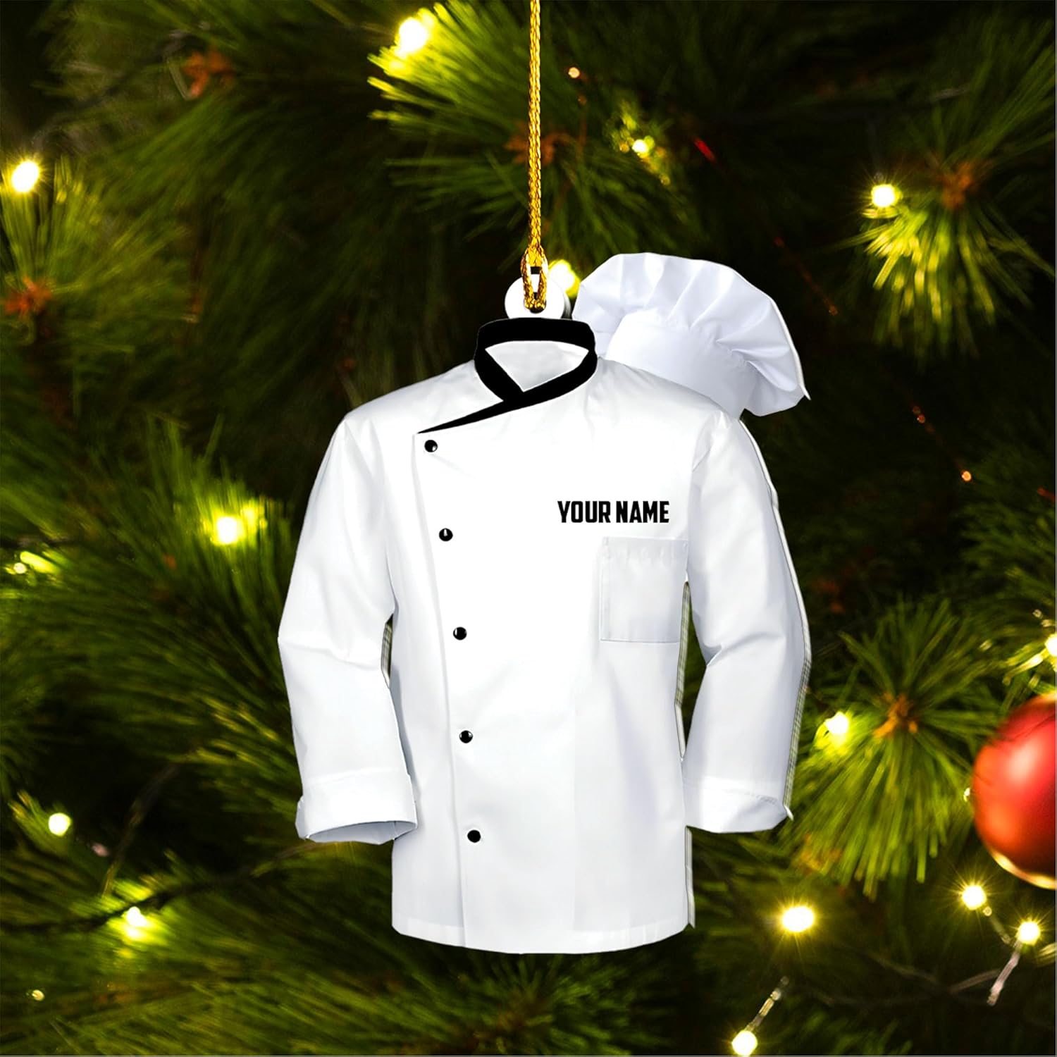 AOVL Personalized Chef Ornament, Personalized Chef Uniform Ornament, Custom Chef Hat Ornament Love Kitchen, Christmas Ornament for Chef, Christmas Tree Décor (Chef 11)