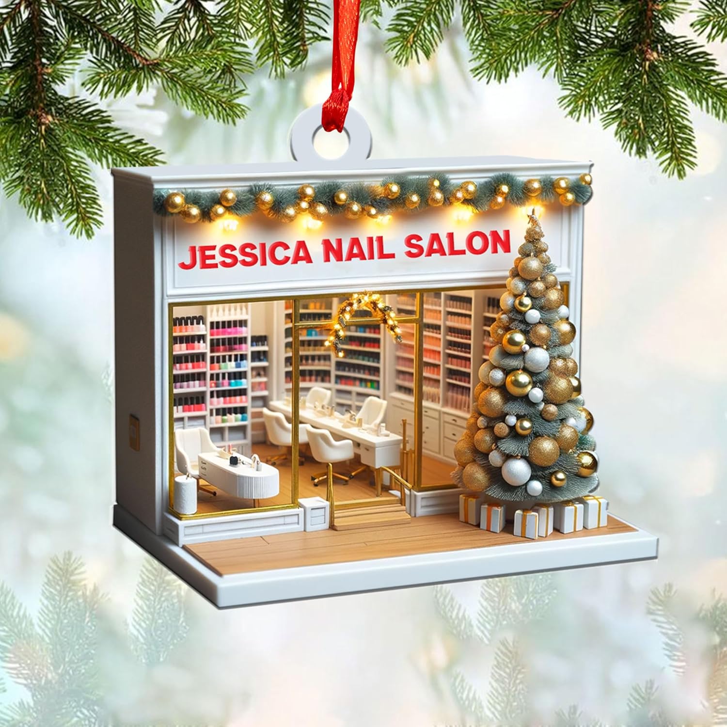 Personalized Nail Salon Ornament, Nail Polish Bag Christmas Ornament, Gifts for Nail Technician, Beauty Ornaments for Women, Nail Tech Gifts, Nail Salon Ornament Décor (1, NS5)
