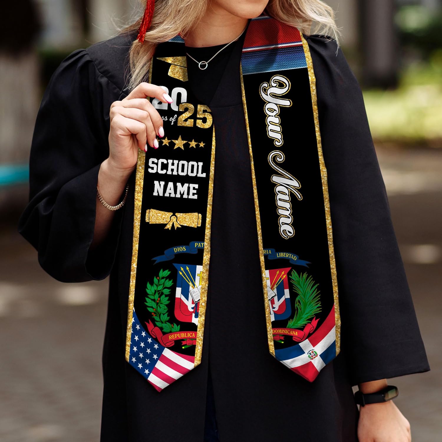 Pretyprints Custom Dominican Sash Graduation, Dominicans Flag Graduation Sash 2025, Dominican Republic Graduation Stole