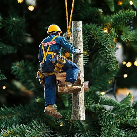 HomeDesign Personalized Lineman Ornament Custom Lineman Ornaments Line Man Christmas Ornaments Gifts for Lineman Ornament Lineman Christmas Hanging Ornament Lineman Gift Xmas Tree (Lm5)