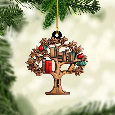 Personalized Book Lovers Heart Ornament, Reading Book Xmas Acrylic 2D Shape Flat Ornament 2024, Bookshelf Ornament Gift for Her Librarian 2D Flat Printed Wood Book Lovers Ornament (Book 2)