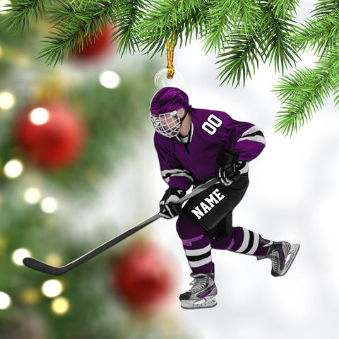 AOVL Personalized Hockey Christmas Ornament, Hockey Skates Helmet and Stick, Hockey Player Ornament, Hockey Ornament, Hockey Flat Ornament, Gift for Hockey Lovers Christmas Tree Decor (HK14)