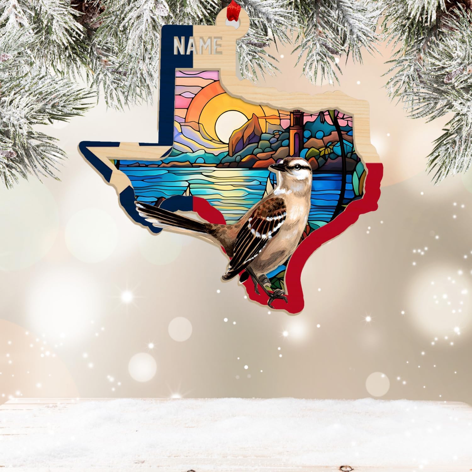 MAPrints Personalized Texas Suncatcher Wood Ornaments, Texas Christmas Keepsake Holiday, America State Ornament, Texas State Christmas Ornament, Texas Map Ornament, Christmas Tree Decorations (TX 2)