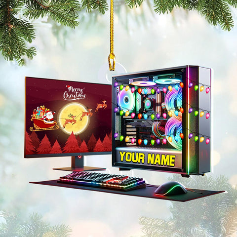 Podagree Personalized Name PC Computer Ornament Christmas, Shape Flat Christmas Ornament for Gamer, Gaming Gamer Christmas Ornament Gift for Boys, PC Game Player Decoration with Custom Name (CPT5)