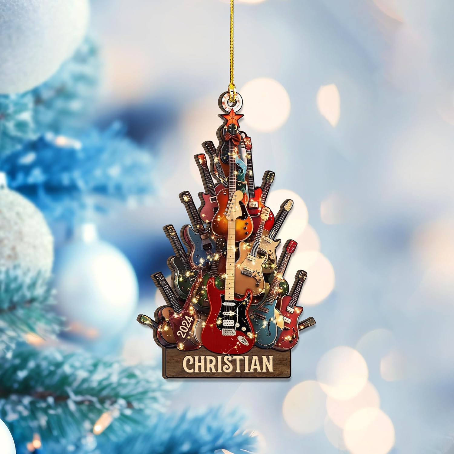 Personalized Guitar Ornament, Electric Guitar Ornament, Guitar Christmas Ornaments 2024, Acoustic Guitar Christmas Ornament, Guitar Christmas Ornaments Guitarist Gift Musical Instruments Xmas (G22)